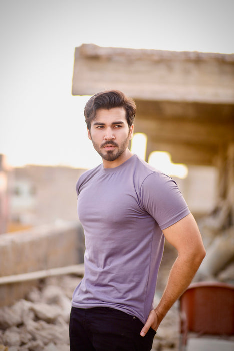 Interjacq Mens Crew-Neck T-Shirt - Cool Purple