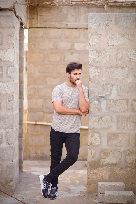 Interjacq Mens T-Shirt - Bricks Pattern - Regular Fit - Khaki - IM60K