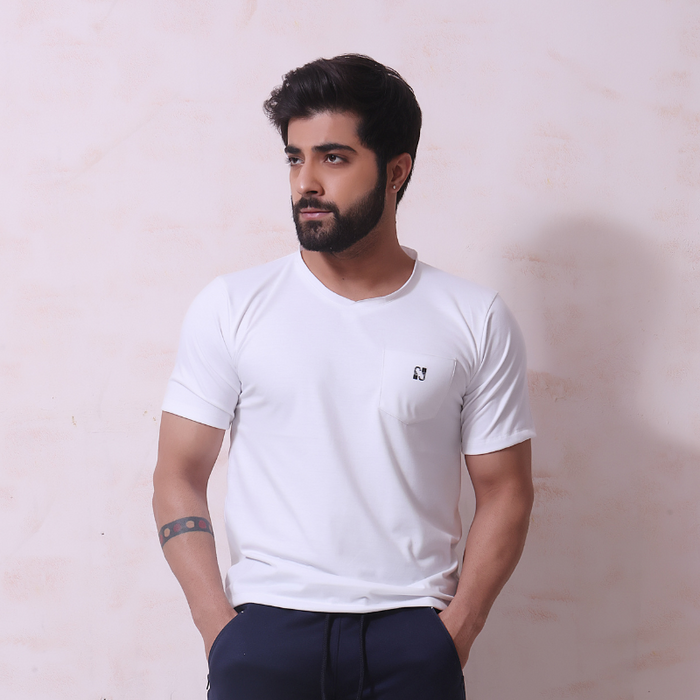 Interjacq V-Neck T-Shirt - White - IM26V