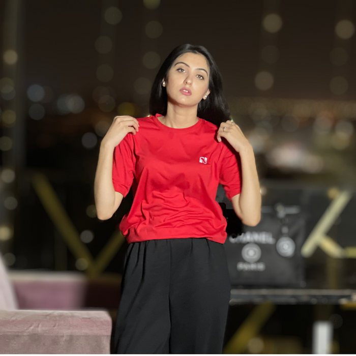 Interjacq Women's Crew Neck T-Shirt - Cherry