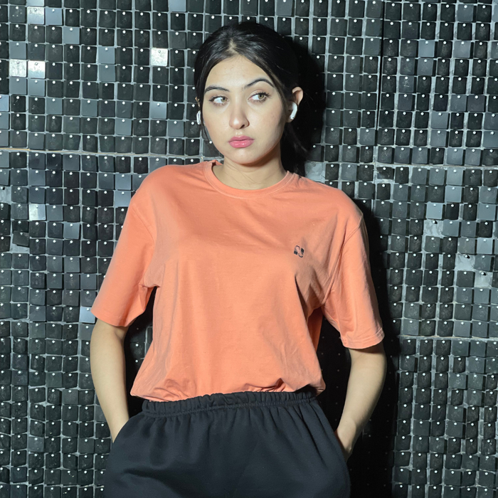 Interjacq Women's Crew Neck T-Shirt - Spandex - Peach