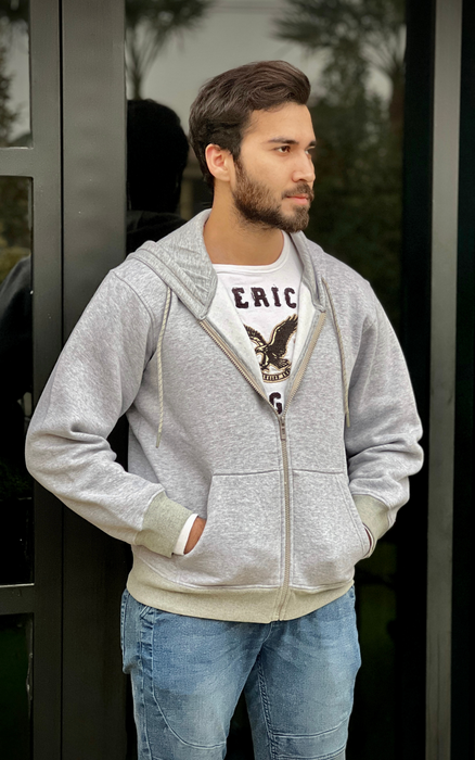 Grey Fleece Hoodie with Pockets - IJJK202312