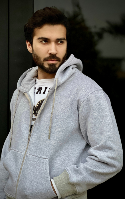Grey Fleece Hoodie with Pockets - IJJK202312