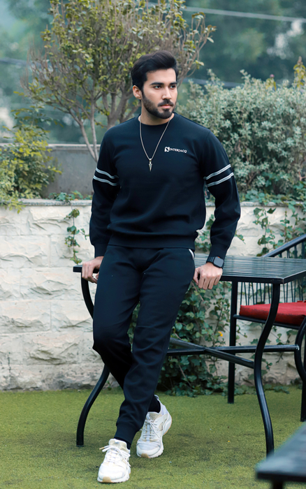 Two Piece Classic Black Tracksuit Set - IJJK202306