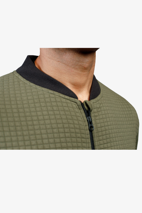 Jacquard Waffle Plaid Jacket - Olive - JKJ0123