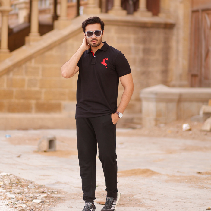 Interjacq Mens Polo - Black - Regular Fit - IM44