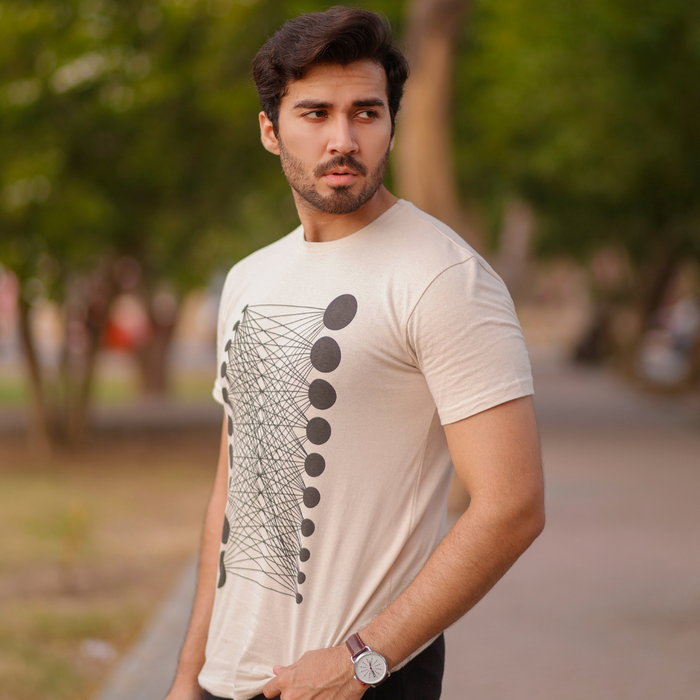 Geometric Mod Pattern Screen Printed Dots and Lines Abstract Minimal Tee Shirt