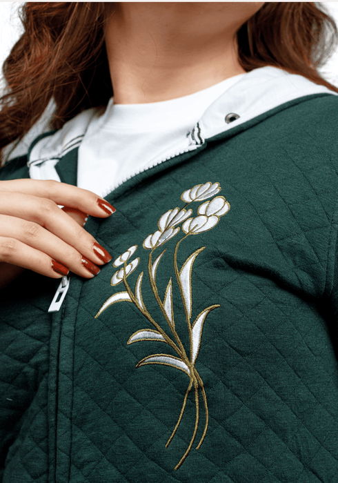 Premium Women Jacquard Hoodie - Green - WHDJ0123