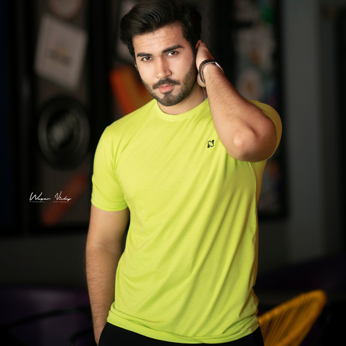 Interjacq Mens Crew Neck T-Shirt - Bright Chartreus