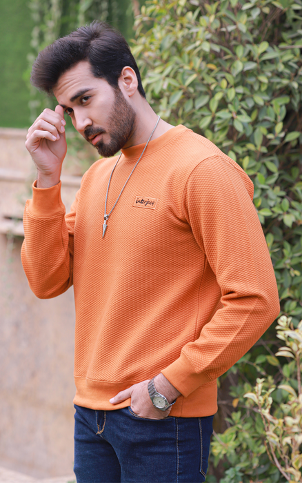 Premium Jacquard Sweatshirt - Diamond - Mustard Deep Coral - IJJK202302