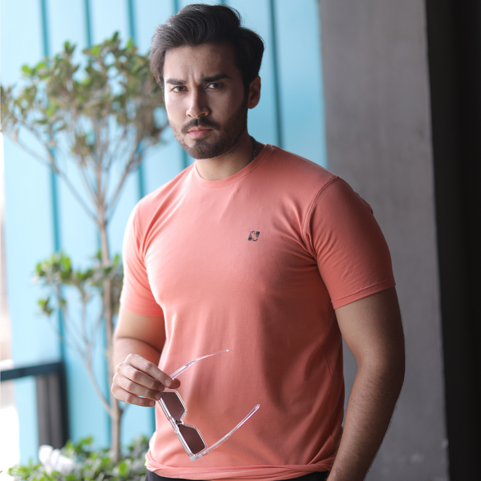 Interjacq Mens Crew Neck T-Shirt - Spandex - Peach
