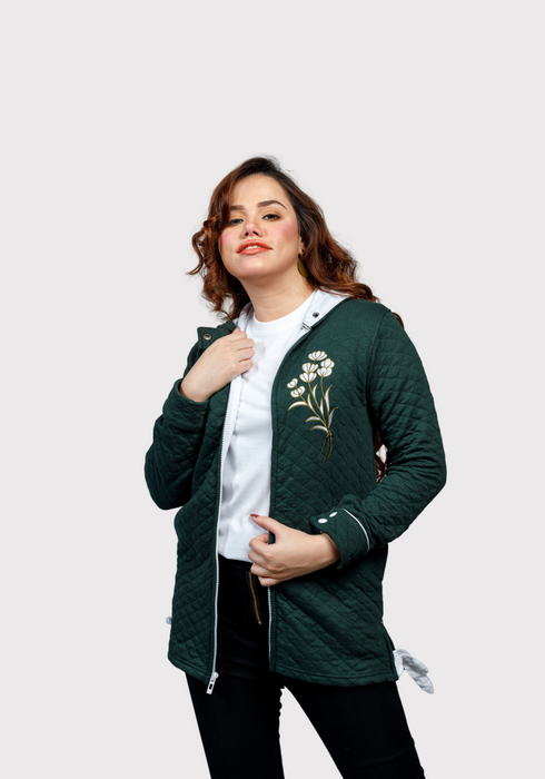 Premium Women Jacquard Hoodie - Green - WHDJ0123