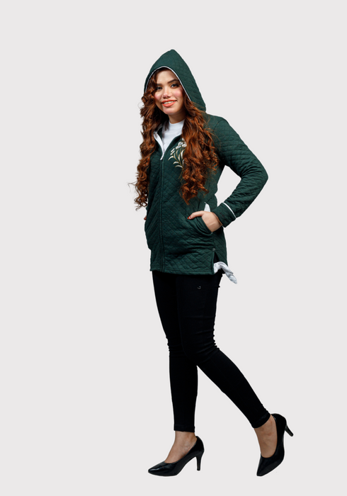 Premium Women Jacquard Hoodie - Green - WHDJ0123