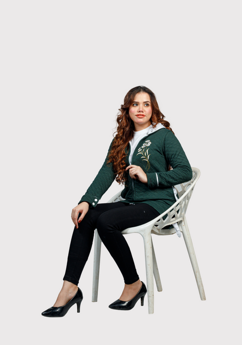 Premium Women Jacquard Hoodie - Green - WHDJ0123