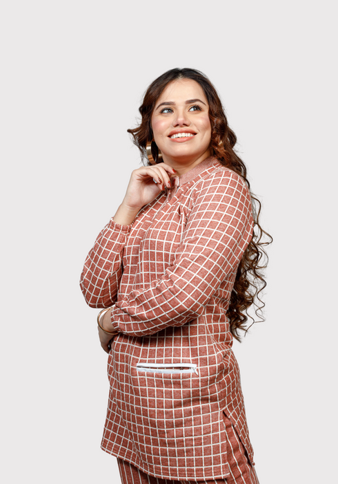 WOMENS 2 PIECE KNITTED JACQUARD CO ORD SET - Brown - WCOJ0123