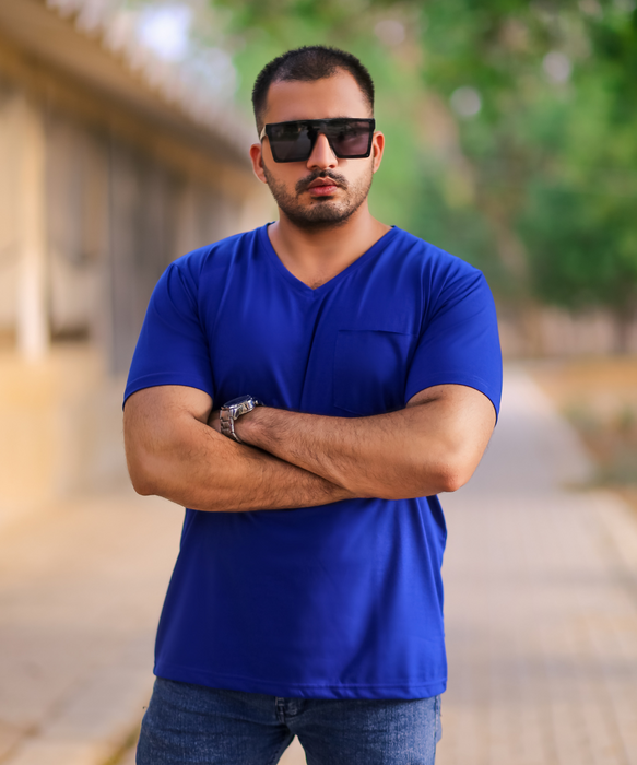 Interjacq Mens T-Shirt - V Neck - Blue - IM63