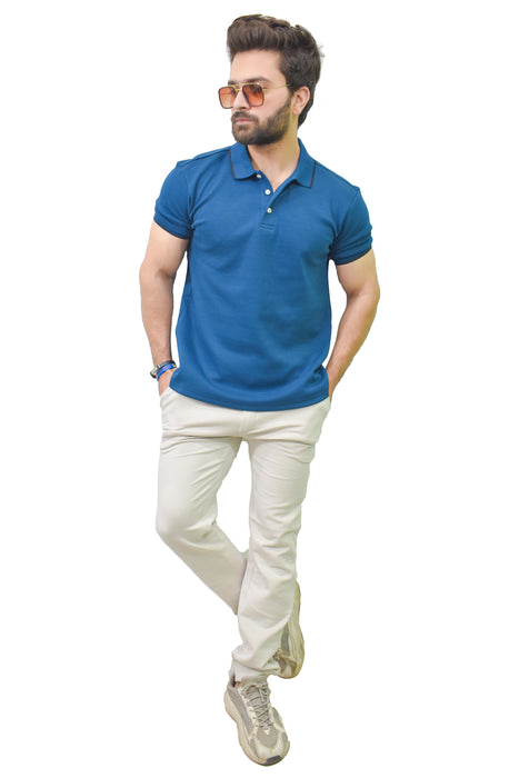 Interjacq Mens Polo - Blue - Slim Fit - IM66