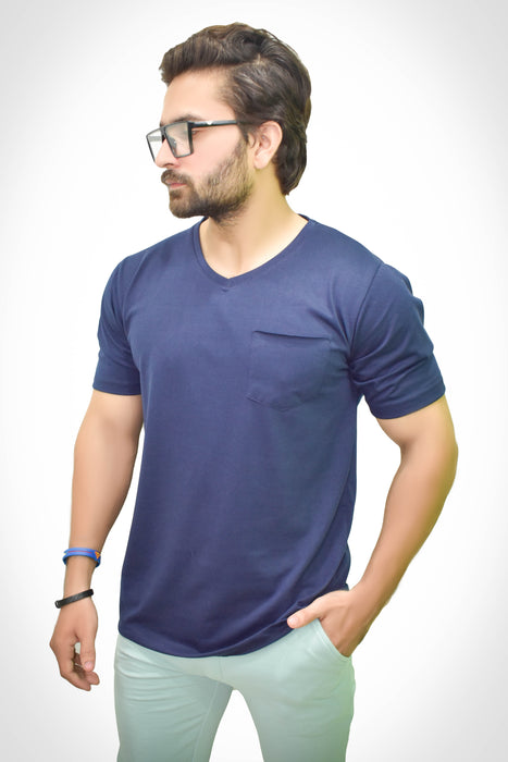 Interjacq Mens T-Shirt - V Neck - Navy - IM61