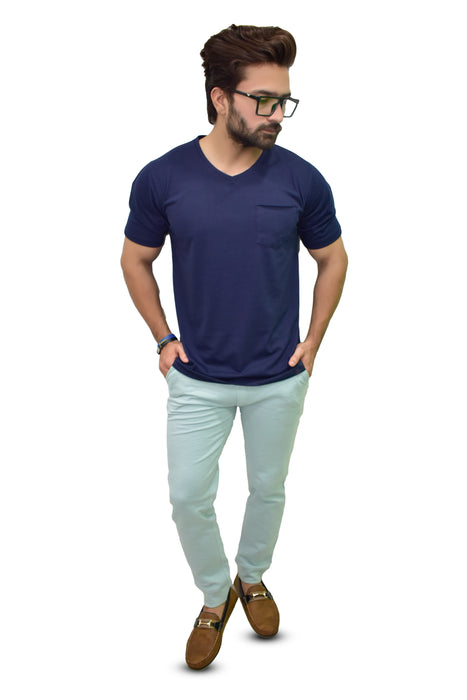 Interjacq Mens T-Shirt - V Neck - Navy - IM61
