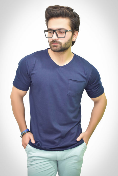 Interjacq Mens T-Shirt - V Neck - Navy - IM61