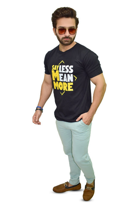 Interjacq Mens T-Shirt - Say Less Mean More - Black - Regular Fit - IM29