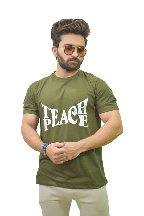 Interjacq Mens T-Shirt - Olive - Teach Peace - IM50