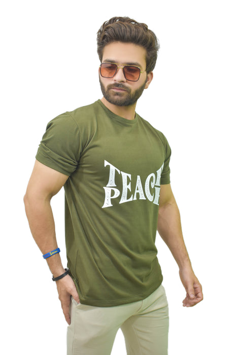 Interjacq Mens T-Shirt - Olive - Teach Peace - IM50