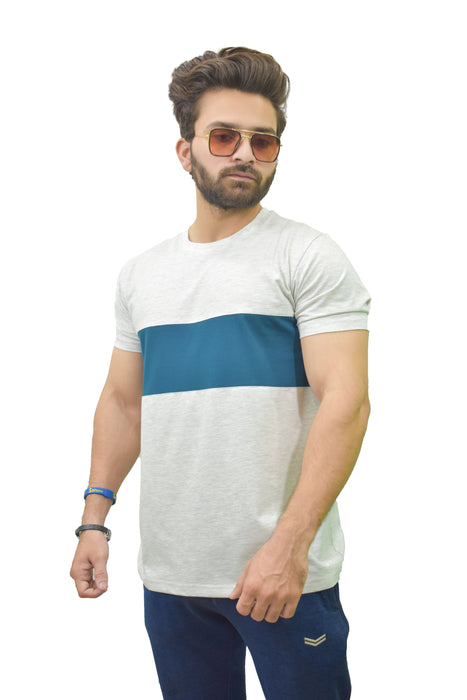 Interjacq Mens T-Shirt - Heather Grey - Stripe - Slim Fit - IM54