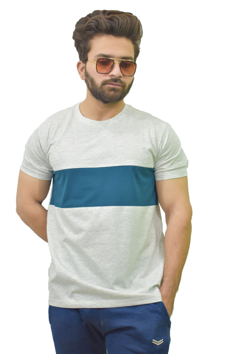 Interjacq Mens T-Shirt - Heather Grey - Stripe - Slim Fit - IM54