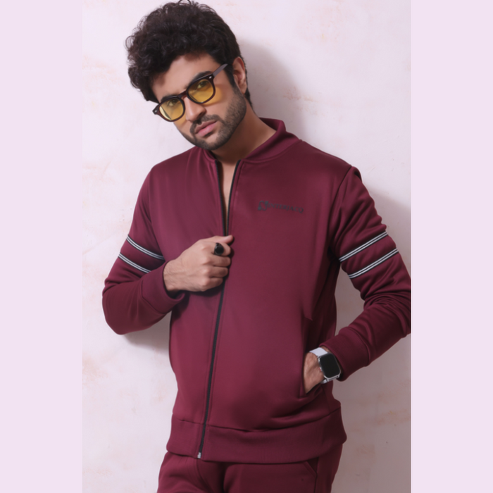 Interjacq Poly Track Zipper Jacket Mens - Maroon - IM4
