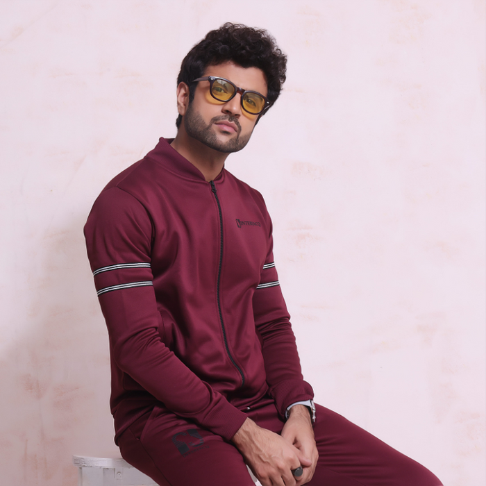 Interjacq Poly Track Zipper Jacket Mens - Maroon - IM4