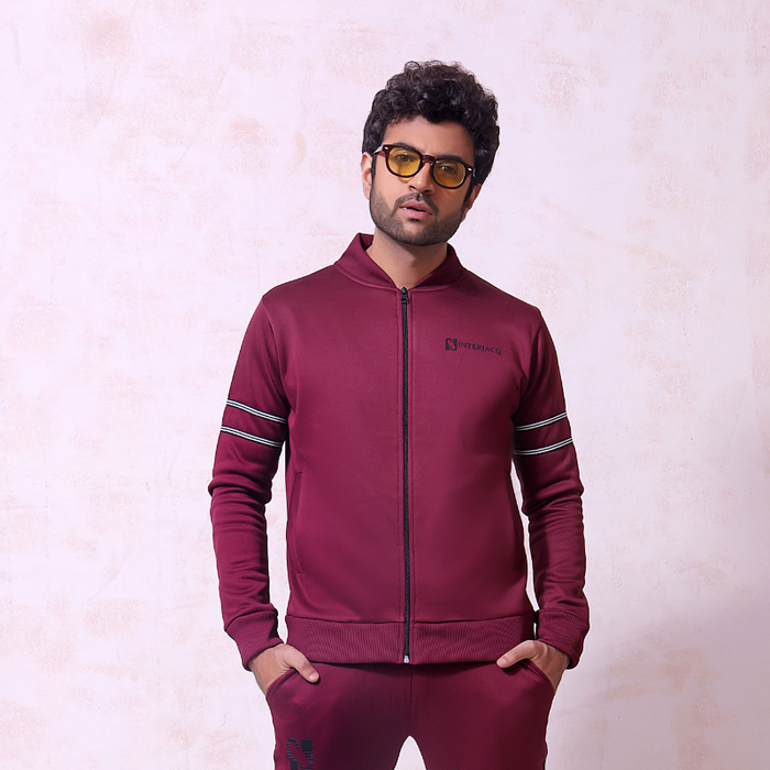 Interjacq Poly Track Zipper Jacket Mens - Maroon - IM4