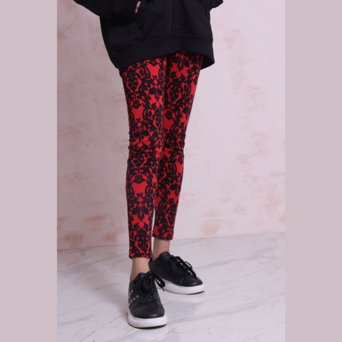 Interjacq Premium Jacquard Legging - Women Knitted Tights Pants Leggings - Cotton and Bamboo - W-L-4