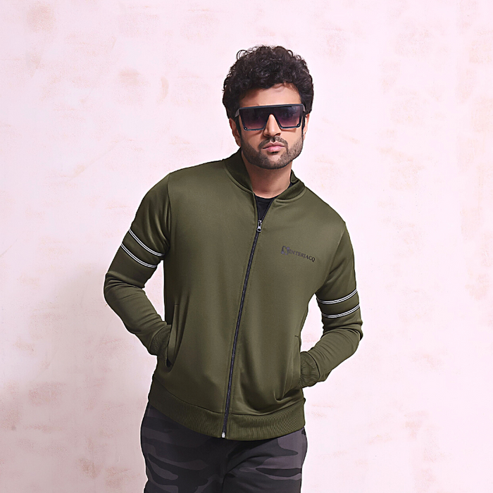 Interjacq Poly Track Zipper Jacket Mens - Green - IM3