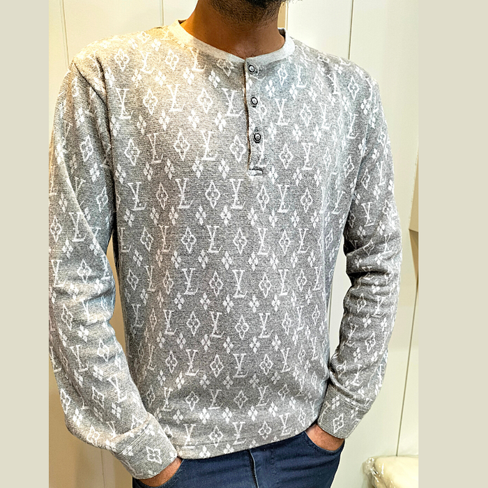 Jacquard Henley Casual Slim Fit Long Sleeve Button Shirt Top - IM28