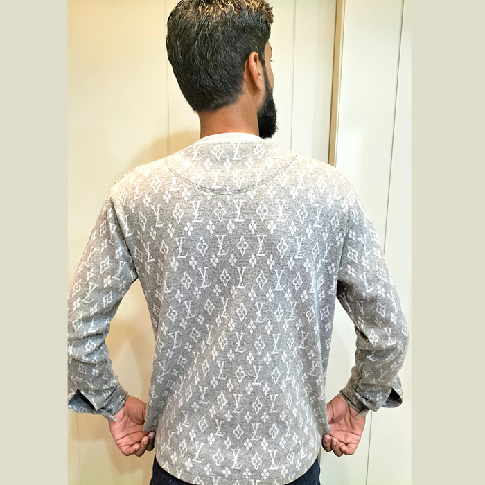 Jacquard Henley Casual Slim Fit Long Sleeve Button Shirt Top - IM28