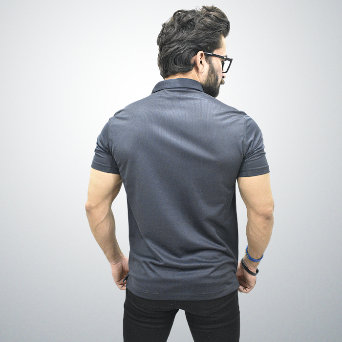 Interjacq Mens Printed Mesh Polo - Breathable Fabric - Grey - IM47