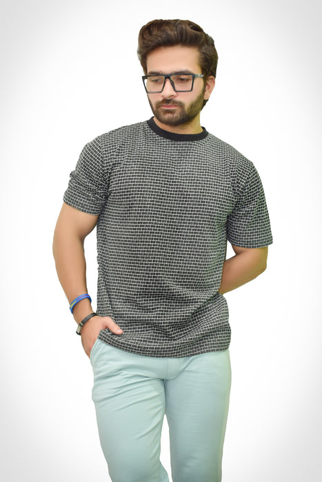Interjacq Mens T-Shirt - Bricks Pattern - Regular Fit - IM60