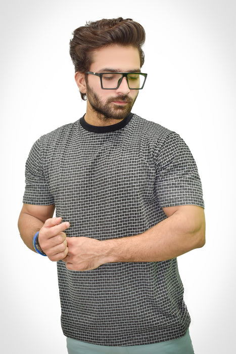 Interjacq Mens T-Shirt - Bricks Pattern - Regular Fit - IM60