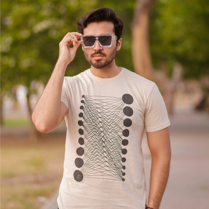 Geometric Mod Pattern Screen Printed Dots and Lines Abstract Minimal Tee Shirt