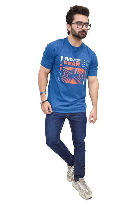 Interjacq Mens T-Shirt - Blue - Endless Fear - Regular Fit - IM63