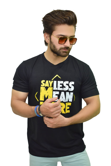 Interjacq Mens T-Shirt - Say Less Mean More - Black - Regular Fit - IM29