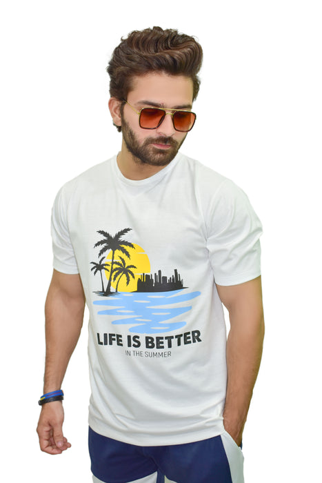 Interjacq Mens T-Shirt - Life is Better - White - Regular Fit - IM35