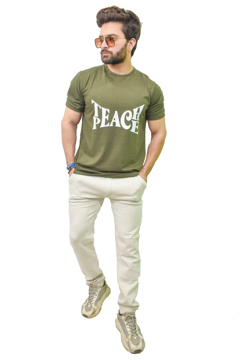 Interjacq Mens T-Shirt - Olive - Teach Peace - IM50