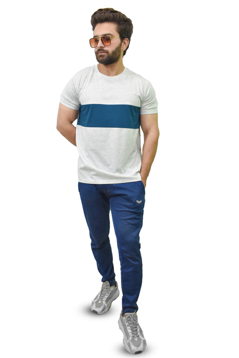 Interjacq Mens T-Shirt - Heather Grey - Stripe - Slim Fit - IM54