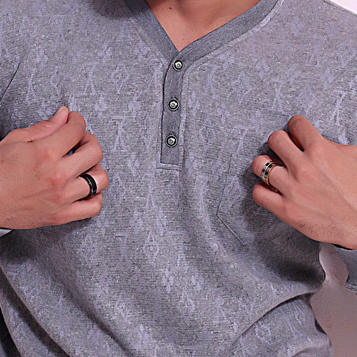 Jacquard Henley Casual Slim Fit Long Sleeve Button Shirt Top - IM27